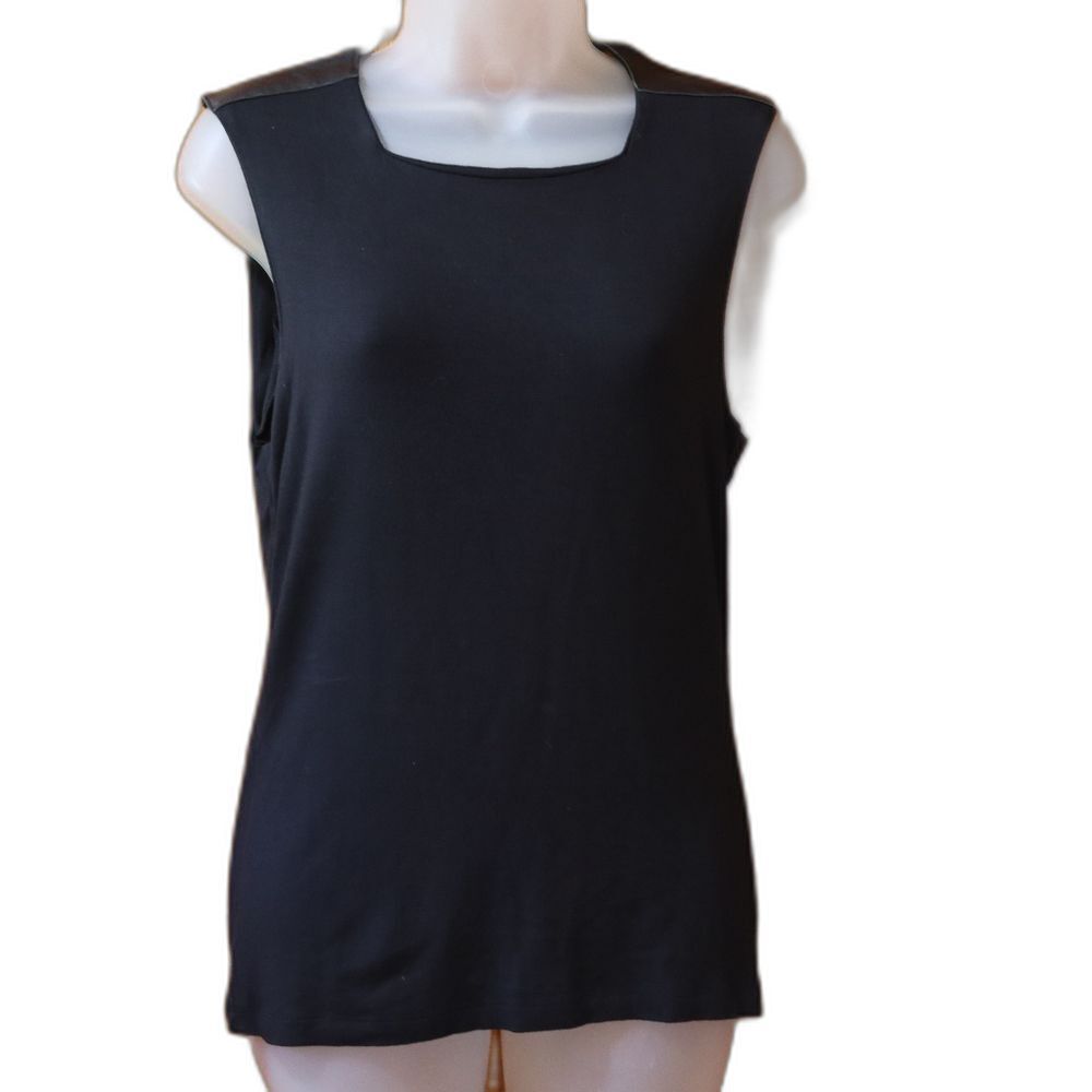 Daryl K Vintage Black Leather Detail 90s Black Shirt LG